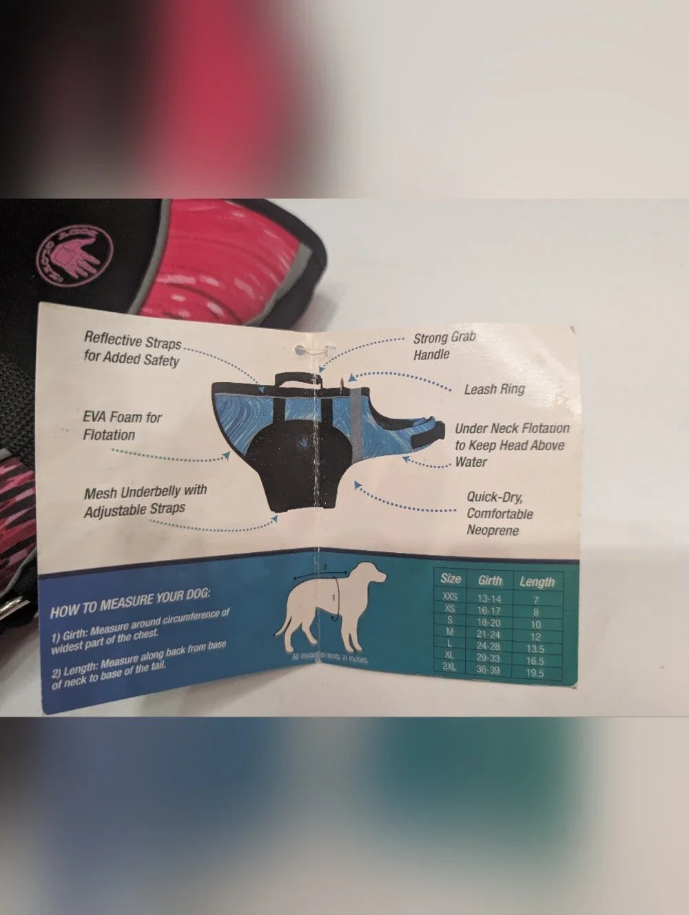 NWT BODY GLOVE Pet Dog Flotation Device XS Life Vest Jacket Fuchsia Pink Black